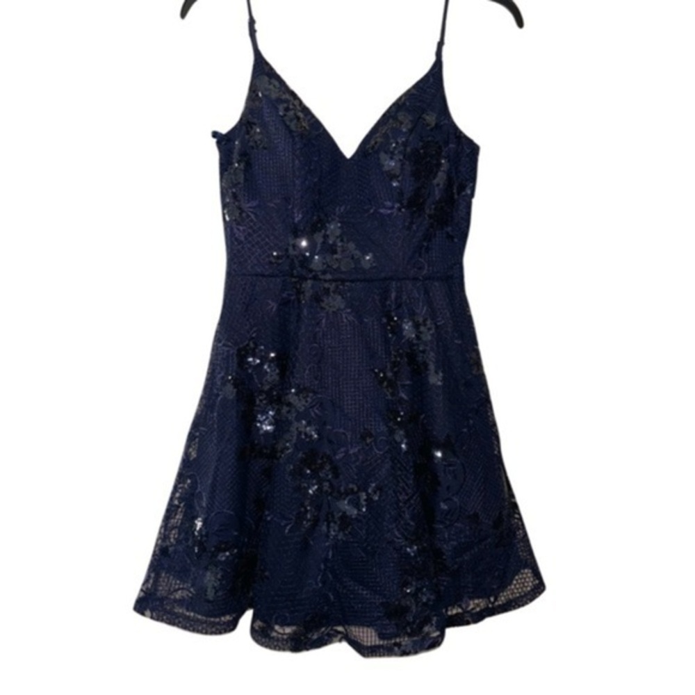 City Studio Sequined Embroidered Fit & Flare Dress | Navy 7 | NWT - Picture 2 of 6